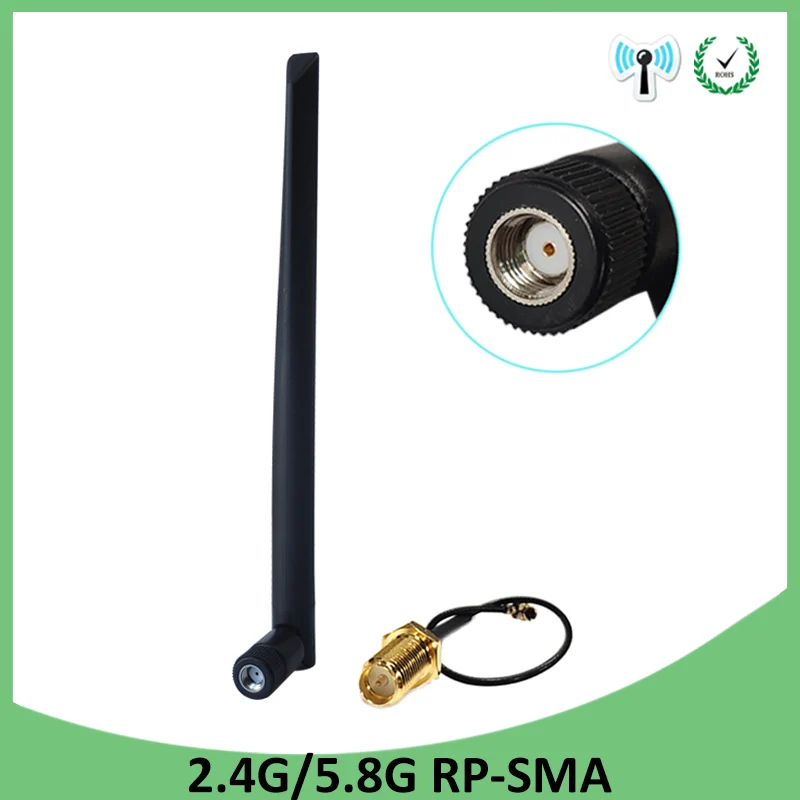 2 шт. 4 ГГц 5 8 телевизионные антенны реальные 5dBi RP-SMA разъем Dual Band Wi-Fi антенна + 21 см SMA