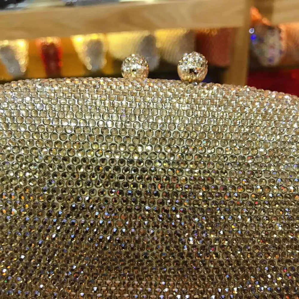 

XIYUAN Luxury gold crystal evening purse Handcraft rhinestones party clutch bags soiree sac pochette women wedding bride pouch