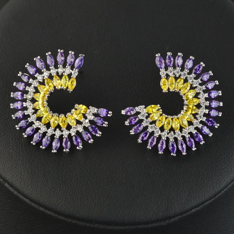 Новый дизайн роскошные серьги с кубическим цирконием разных цветов со шпилькой