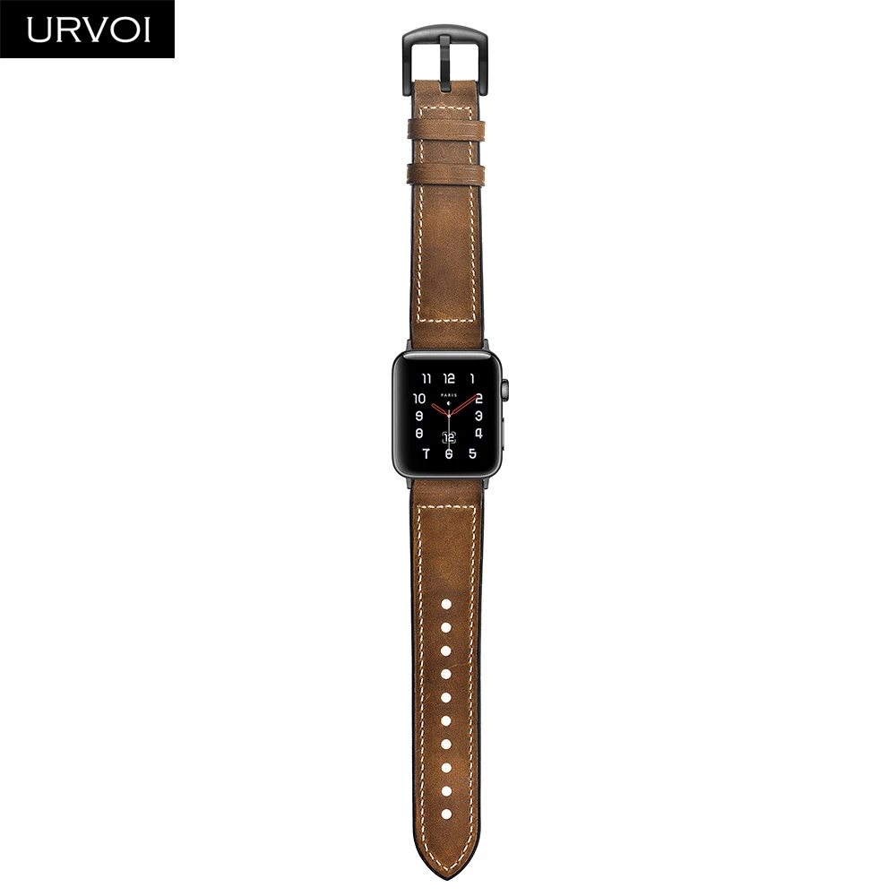 URVOI ремешок для apple watch 5 4 3 2 1 кожаный наручных часов iwatch 38/40/42 44 мм ремень из