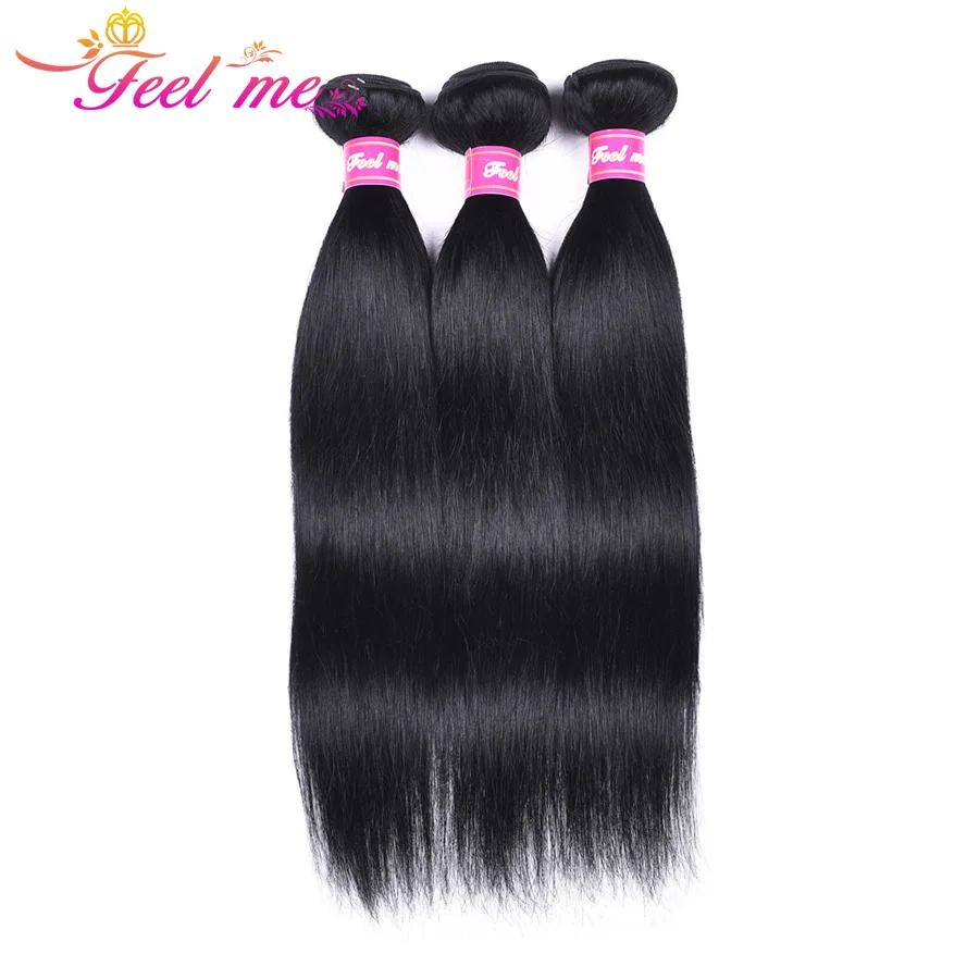 Feel Me Malaysian Straight Hair Bundles Jet Black #Human Weaves #1 10-26 inch Extension Non Remy | Шиньоны и парики