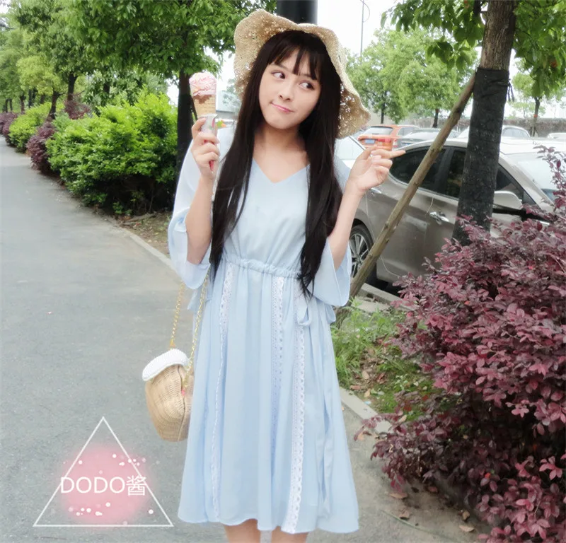 Винтажное кружевное платье в китайском стиле Hanfu Mori Girl летнее с коротким рукавом