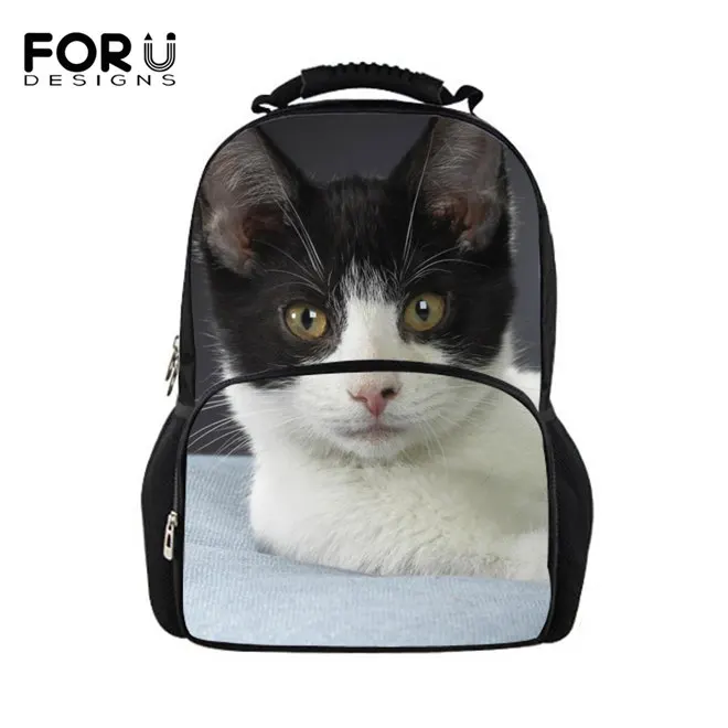 W3172A FORUDESIGNS/милый рюкзак с котом; женские рюкзаки для девочек-подростков; школьная сумка; Повседневный Черный рюкзак с принтом; Mochilas Back Pack Bag - Цвет: W3172A