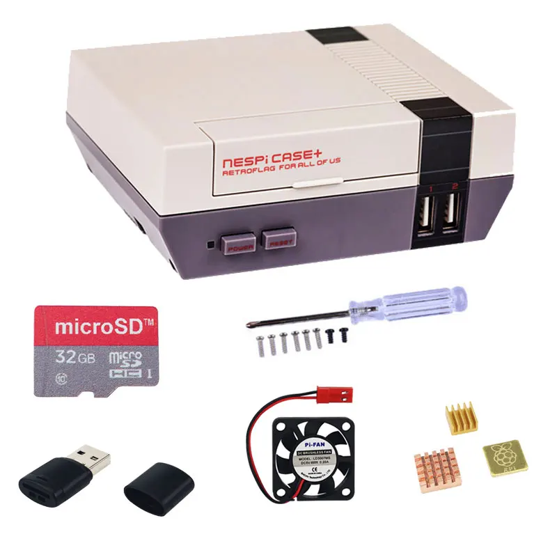 Kit 3 Retroflag NESPI чехол+ Plus+ 32 ГБ sd-карта+ 3A адаптер питания+ вентилятор Retropie Box для Raspberry Pi 3 Model B+(B PLus) 3B 2B - Цвет: Kit 3
