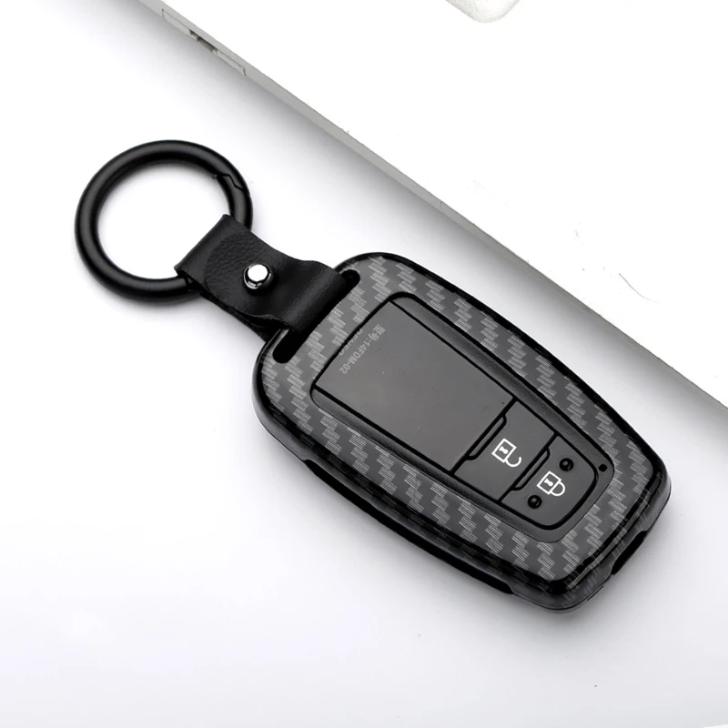 Zinc Alloy Classic Car Key Case Cover For Toyota CHR C-HR Prado Camry CHR Prius Corolla Auto Key Shell Keychain - Название цвета: E carbon black
