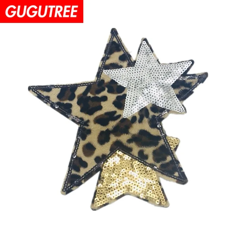 Вышитые блестки GUGUTREE большие звездочки нашивки с леопардовым принтом