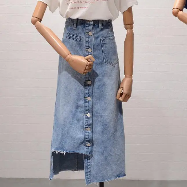 

summer fashion single-breasted denim skirt women's high waist package hip skirt jeans pencil skirt