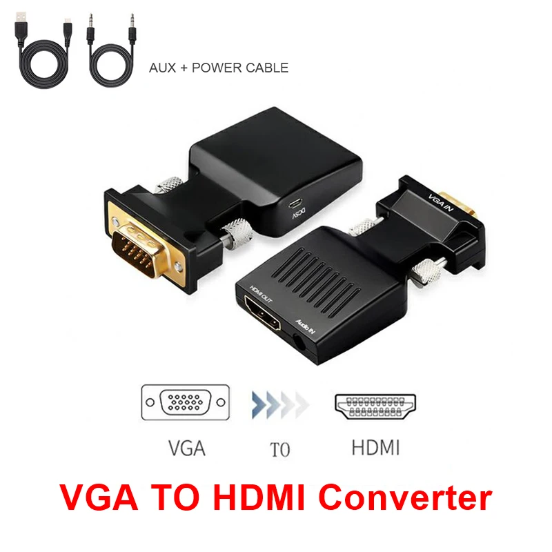 QGeeM преобразователь из VGA в HDMI адаптер 1080P VGA HDMI адаптер для портативных ПК к HDTV проектор видео аудио конвертер - Цвет: VGA TO HDMI ABS