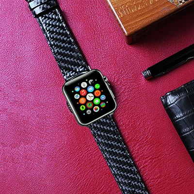 Black Для Apple Watch Series 4 iWatch ремешок из настоящего углеродного волокна ремешки для часов Apple Watch Series 1 2 3 Leahter браслет 38-42-40-44мм - Цвет ремешка: Black
