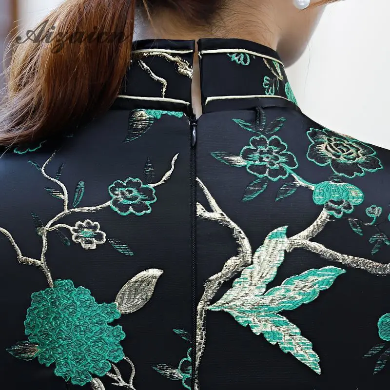 Восточный стиль ретро длинный Cheongsam черный Chinoise тонкий Qi Pao для женщин Китайская традиционная одежда платье Ципао Женская Роба в восточном стиле