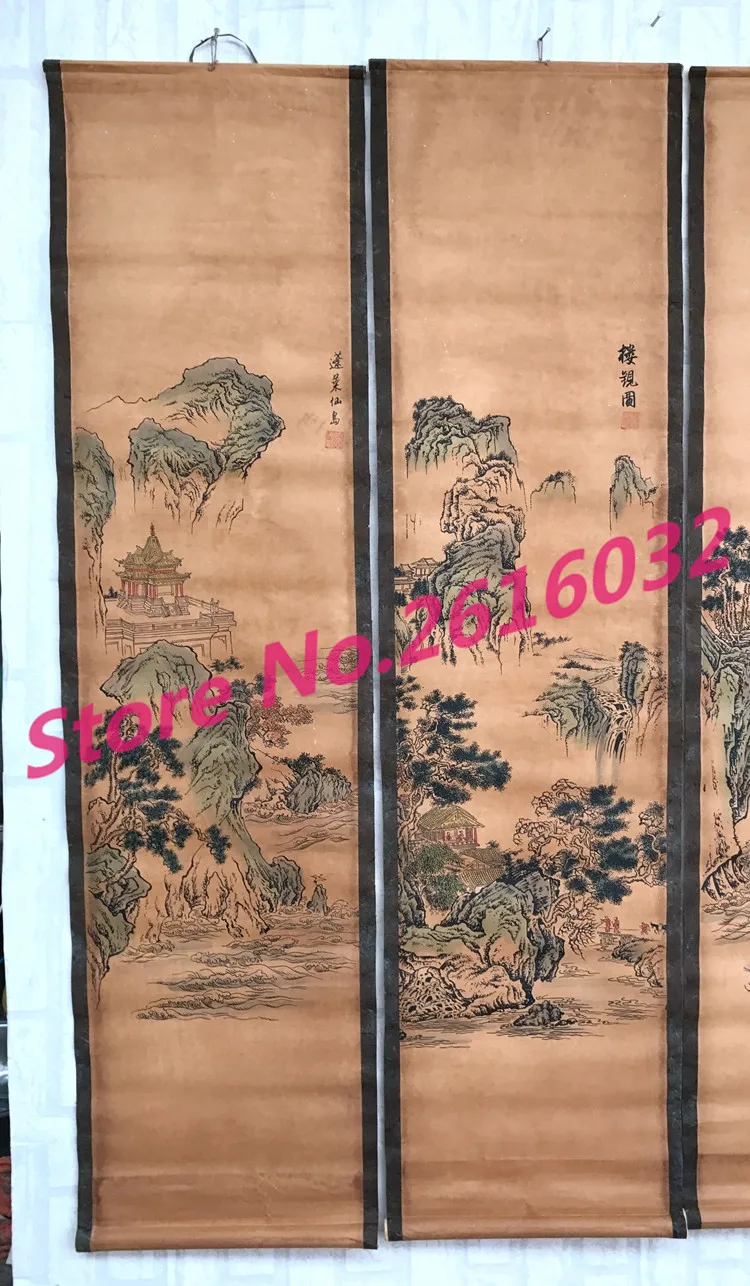Китайская фотография старый китайский живопись четыре экрана водный пейзаж | Дом