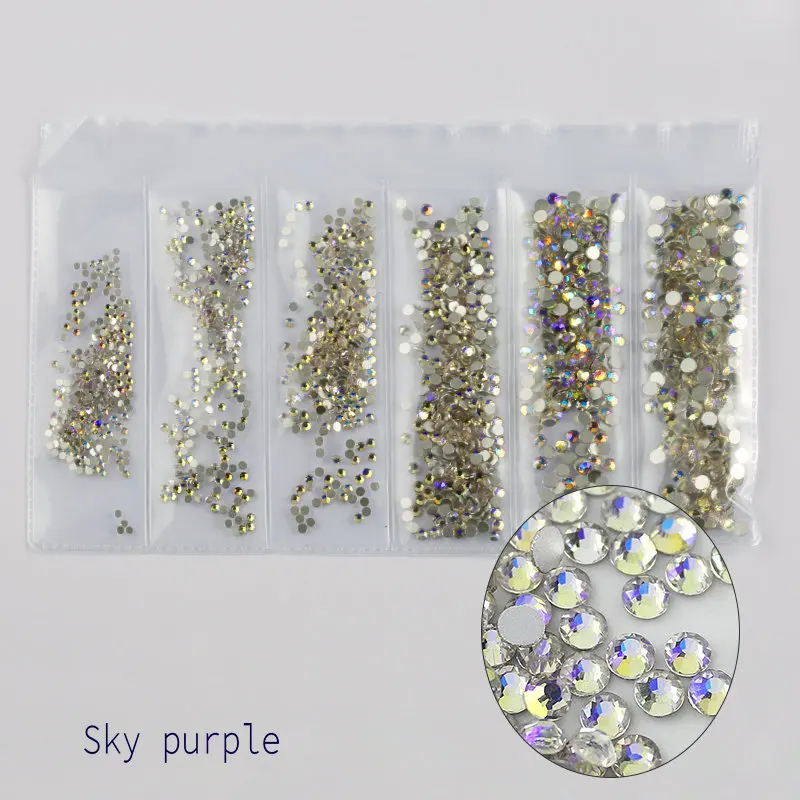 sky purple Новые смешанные размеры SS4-SS12 красочные 1680 шт 3D не горячей фиксации ногтей Flatback украшения из страз танцевальные костюмы - Цвет: sky purple
