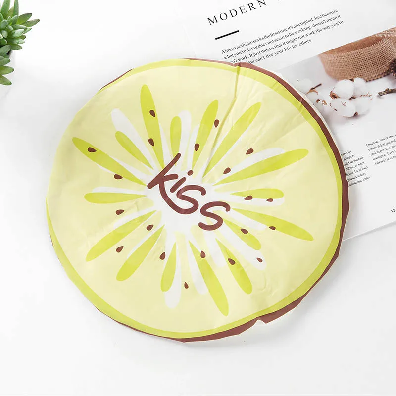 kiwi fruit 1 шт., милая мультяшная шапочка для ванной, кружевная эластичная лента, с фруктовым узором, водонепроницаемая, Защитная для волос, для женщин, саун, спа шапки - Цвет: kiwi fruit