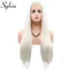 Sylviaдлинные шелковистые прямые волосы, белый парик из синтетического кружева спереди, женские парики для косплея, термостойкие