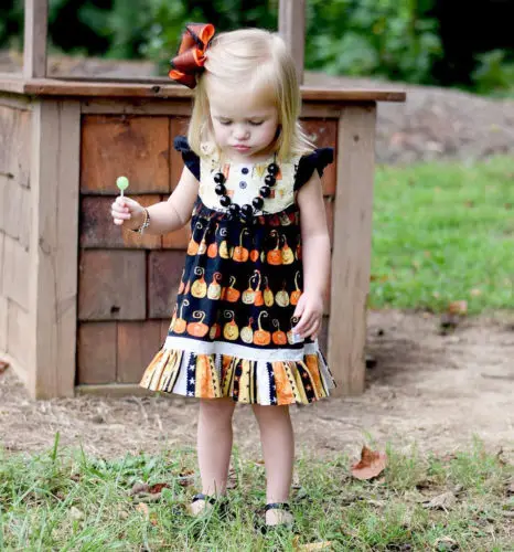 Pudcoco 2018 Хэллоуин платье для маленьких девочек Тыква печати рюшами одежда костюм