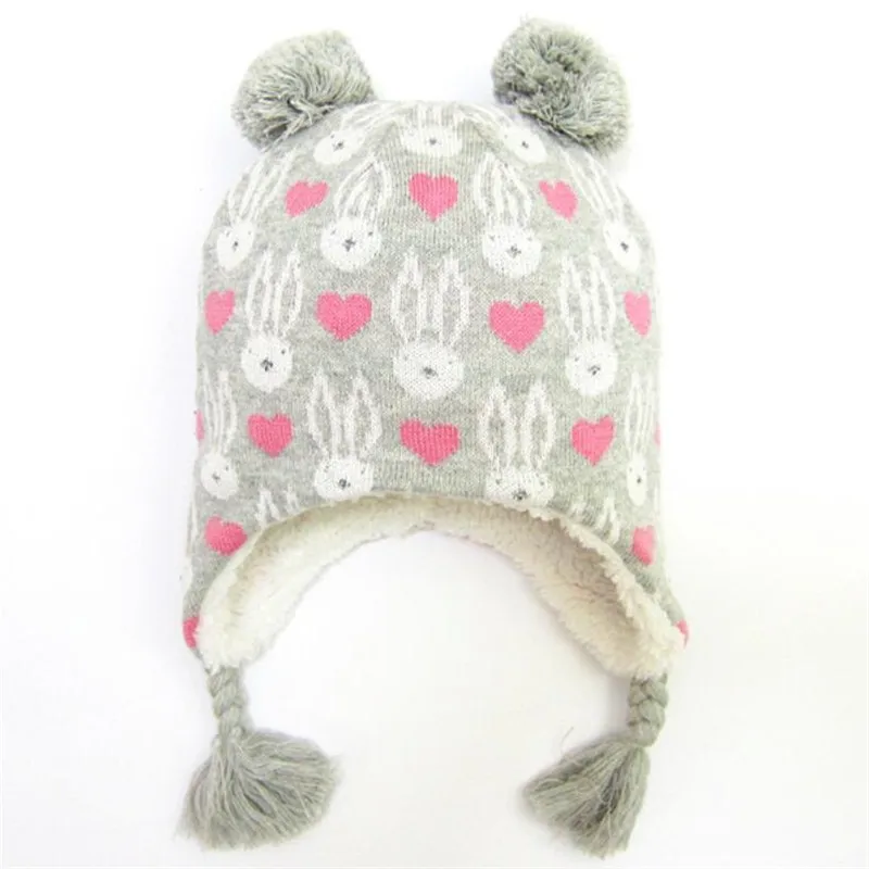 Grey only hat Модная шапка для маленьких девочек с сердечком и принтом кролика, осенне-зимняя теплая детская шапка, детская шапка, шарф, воротники для девочек и мальчиков - Цвет: Grey only hat