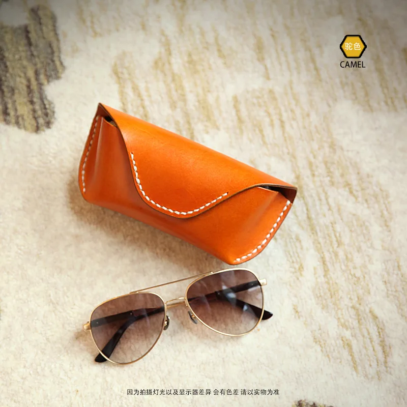 Yellow-Brown Новая сумка для очков, винтажная мода, натуральная кожа, материал, пряжка, коробка для очков, солнцезащитные очки для мужчин и женщин, черный, коричневый, BR5114 - Цвет: Yellow-Brown