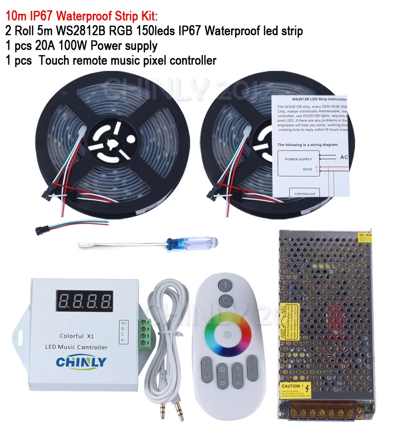 DC5V 5 м/10 м/15 м/20 м 150 светодиодов ws2812b индивидуально Адресуемая светодиодная Пиксельная лента Водонепроницаемый+ пульт дистанционного управления музыкой+ блок питания