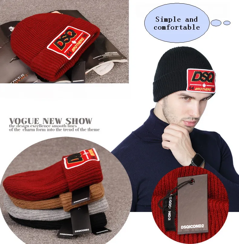 DSQICOND2 бренд Skullies шапочка Вышивка Лыжный Спорт Трикотажные Шапки прибытие Трикотажные DSQ Мужская зимняя шапка Для женщин Канада капот Homme