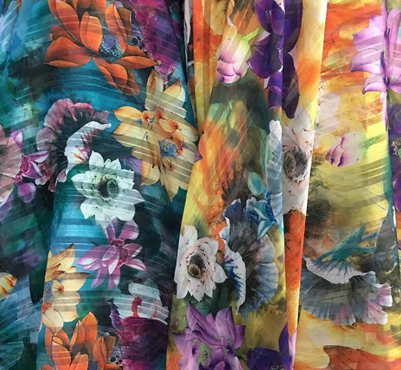 silky strips floral printed chiffon fabric soft breathable DIY dress blouse | Дом и сад