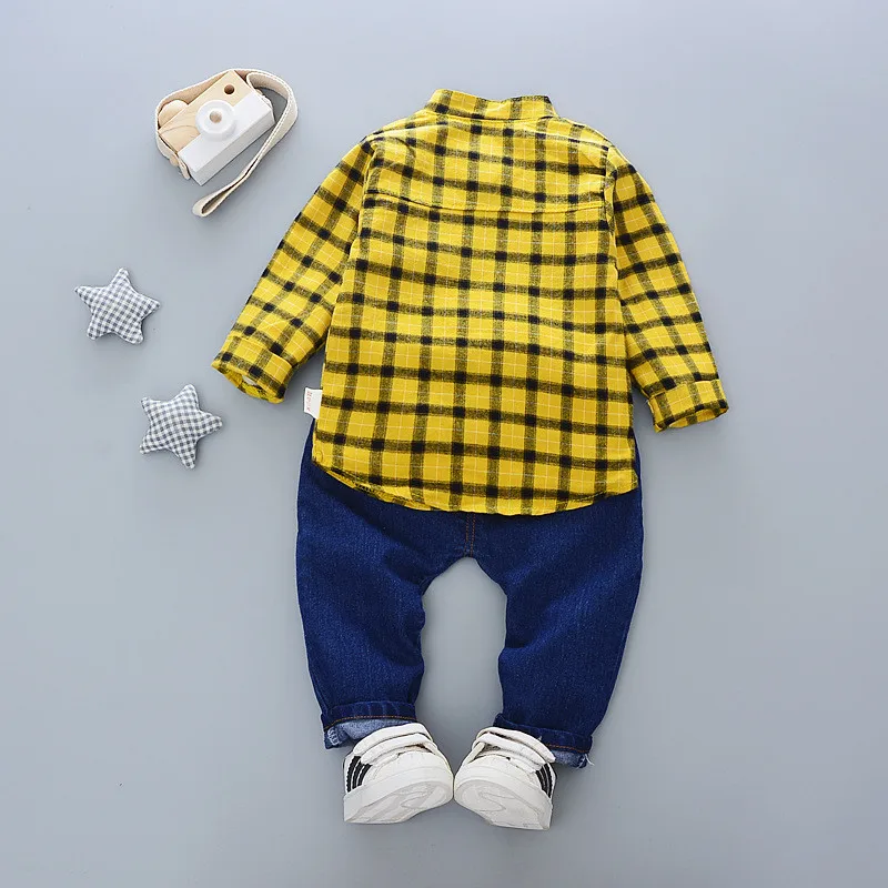 Baby boys spring clothing set newborn baby cotton plaid shirt+jeans pants 2pcs gentleman suit for toddler casual sets |