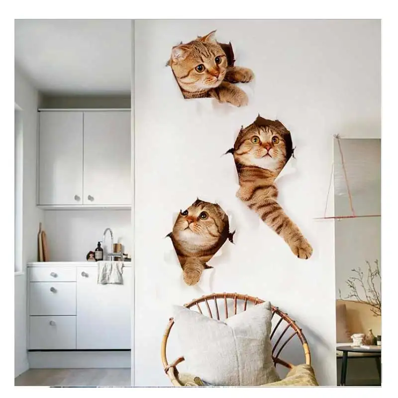 3d эффект хрустальный стикер на стену с бабочками красивый кот для детской