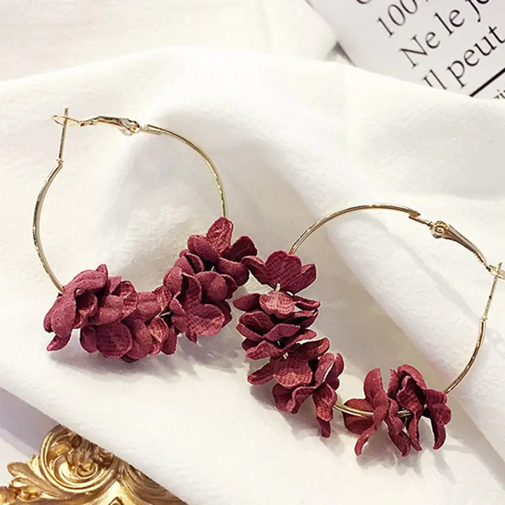 Элегантные модные тканевые цветочные серьги для женщин эффектные разноцветные