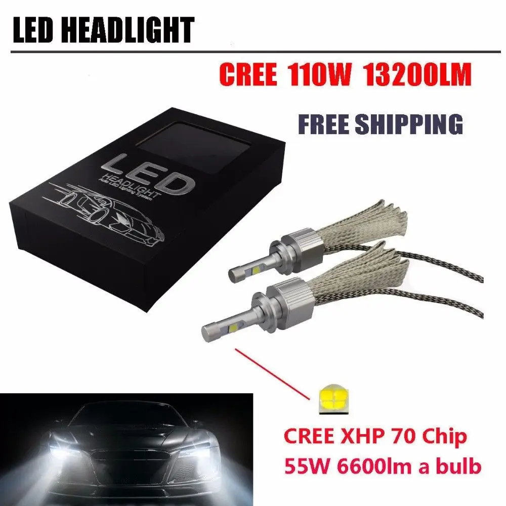 

H7 H4 Paire Voiture puissante Canbus Aucune ampoule LED C'ree xhp70 Chip Puce LED 6000K 55W H4 H7 H8 H11 9005 9006 H1 H3 9012