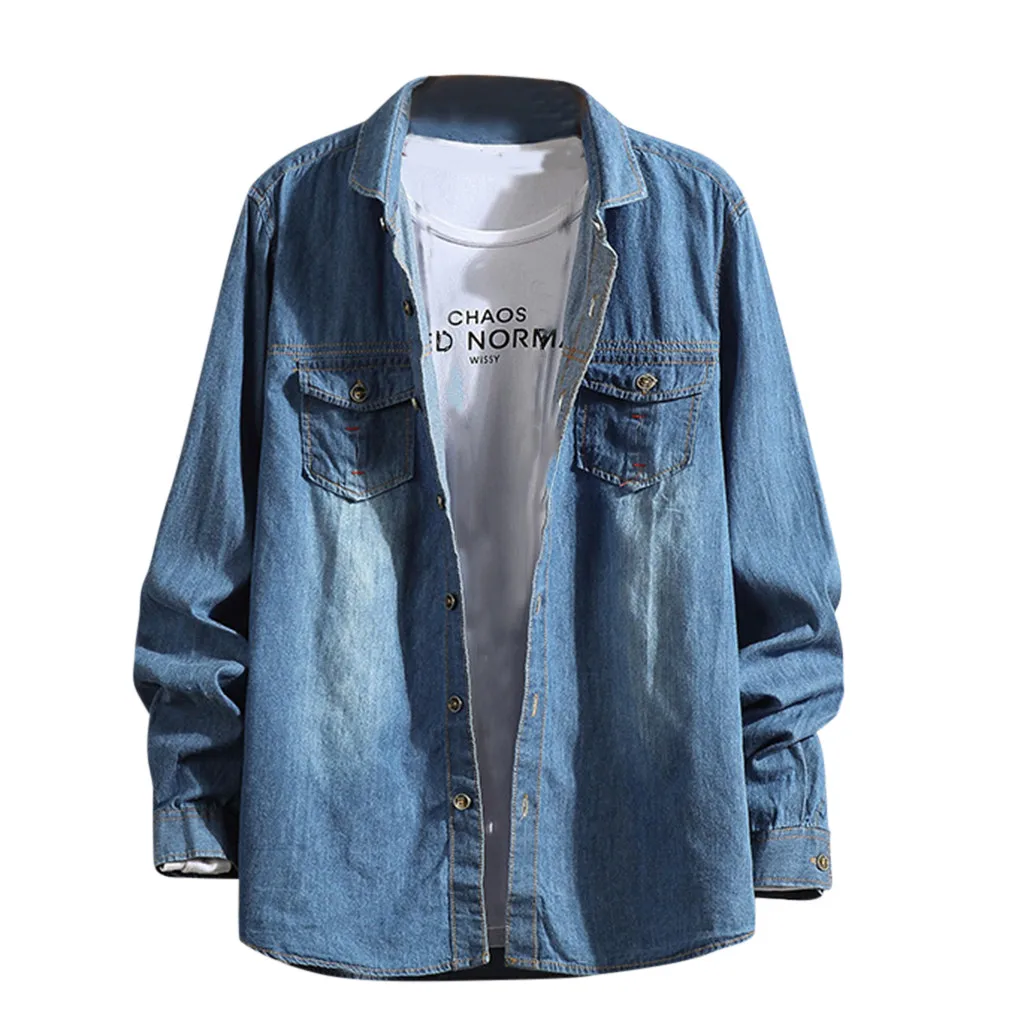 Мужская джинсовая рубашка с длинным рукавом Повседневная Удобная блузка