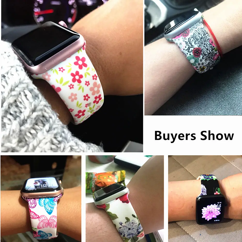 Ремешок с принтом для Apple watch 44 мм 40 мм iWatch 42 мм 38 мм силиконовый спортивный браслет ремешок для Apple watch 5 4 3 21 серия 38