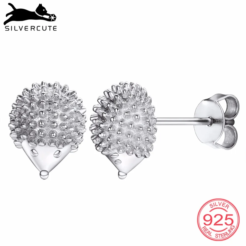 SILVERCUTE 925 пробы серебряные серьги гвоздики в виде Ежика для женщин и девочек