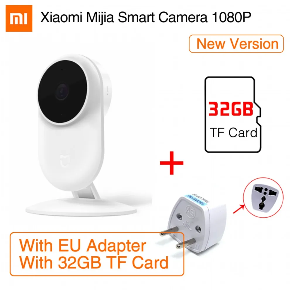 Обновленная версия, Оригинальная Xiaomi Mijia Ai камера для персонального компьютера 1080 P Full HD качество инфракрасного ночного видения 130 градусов супер широкий угол - Цвет: Add EU and 32GB
