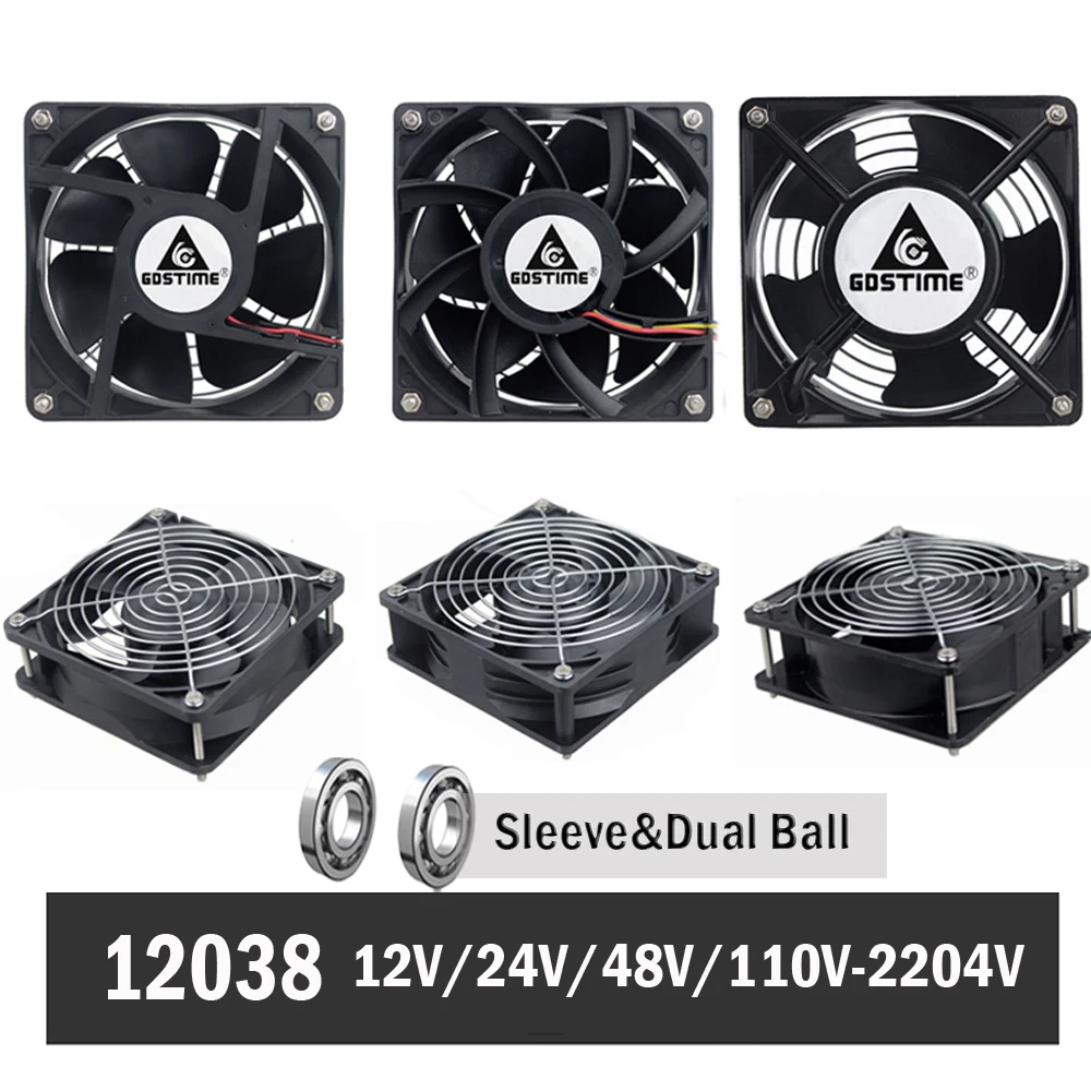 Ventilador de Refrigeração Ventilador de Case do Computador Gdestie 38mm 12v 24v 48v 110v 115v 220v 240v Bola Refrigerar Refrigerador 120mm 12cm 12038mm x