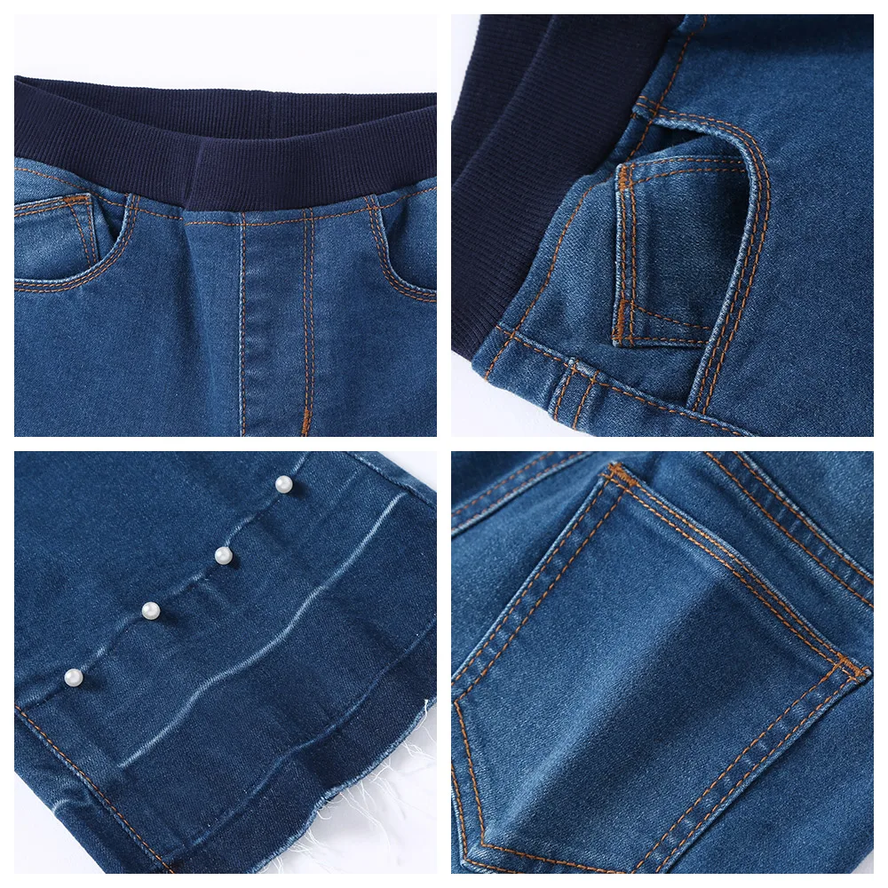 Balabala/мини-расклешенные джинсы для девочек потертые с бусинами