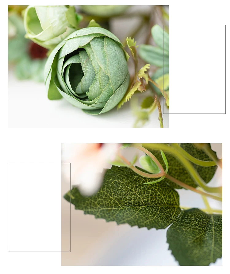 Fake Tea Rose Silk Flower Fall Gerbera Daisy Artificial Plastic Flower Pearl Bouquet For Wedding DIY Party Home Room Decoration