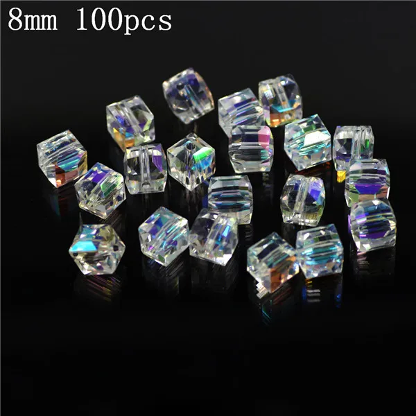 8mm 100pcs Zhubi оптом с украшением в виде кристаллов Стекло прозрачный AB кубчиеские Бусины 2/3/4/6/8/10 мм Гранёные с одной и плоские квадратные бусины рукоделие "сделай сам" для изготовления аксессуаров браслет - Цвет: 8mm 100pcs