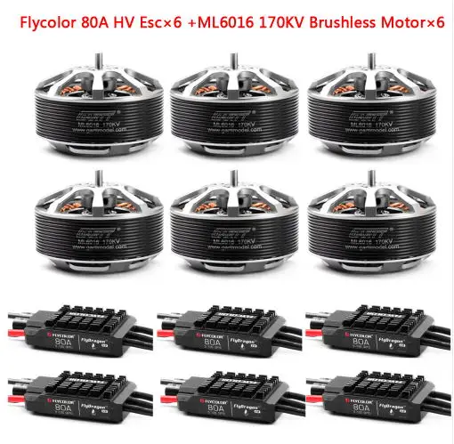 GARTT 6 шт ML 6016 170/310 кв бесщеточный двигатель + Flycolor 80A HV безщеточный ESC для защиты