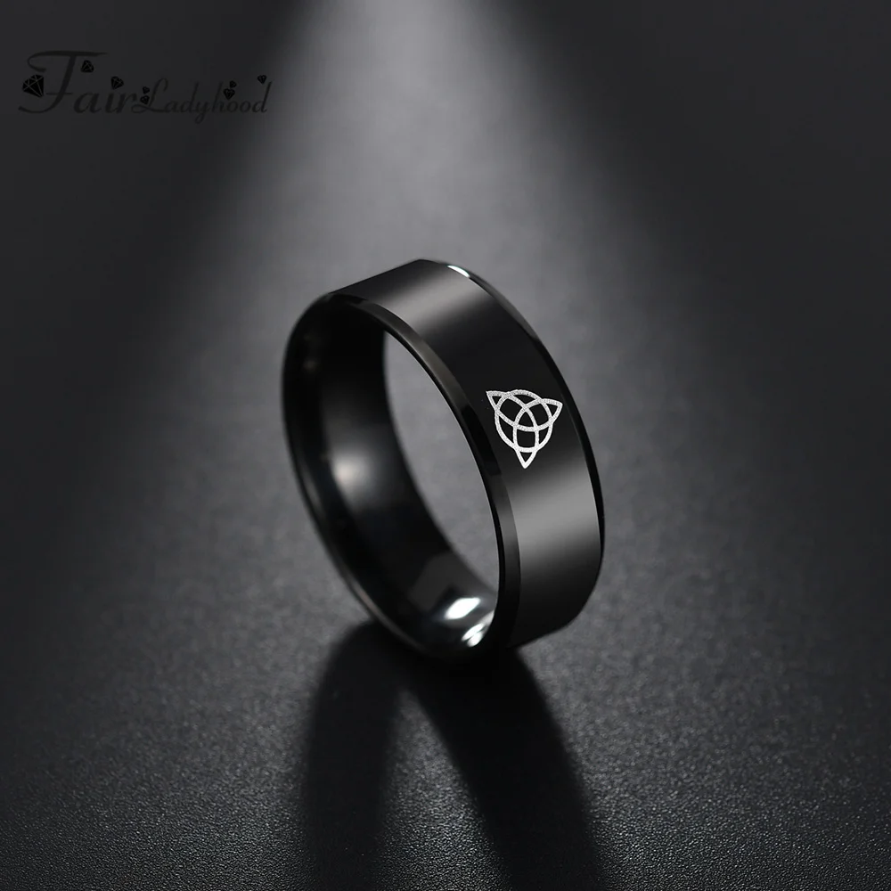 Кольцо мужское из нержавеющей стали 8 мм черного цвета кельтский узел Фенрир