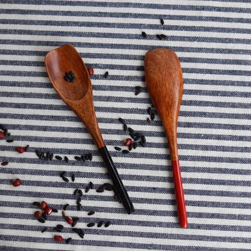 AIRCHR 10PCS Wood Spoon Small Black Red Handle Baby Rice Shovel Children Eco Friendly Asian | Дом и сад