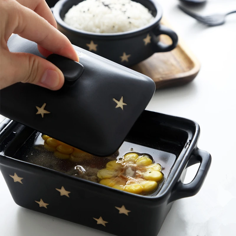 Керамическая миска для выпечки глубокая риса поднос фруктов с двойной ручкой