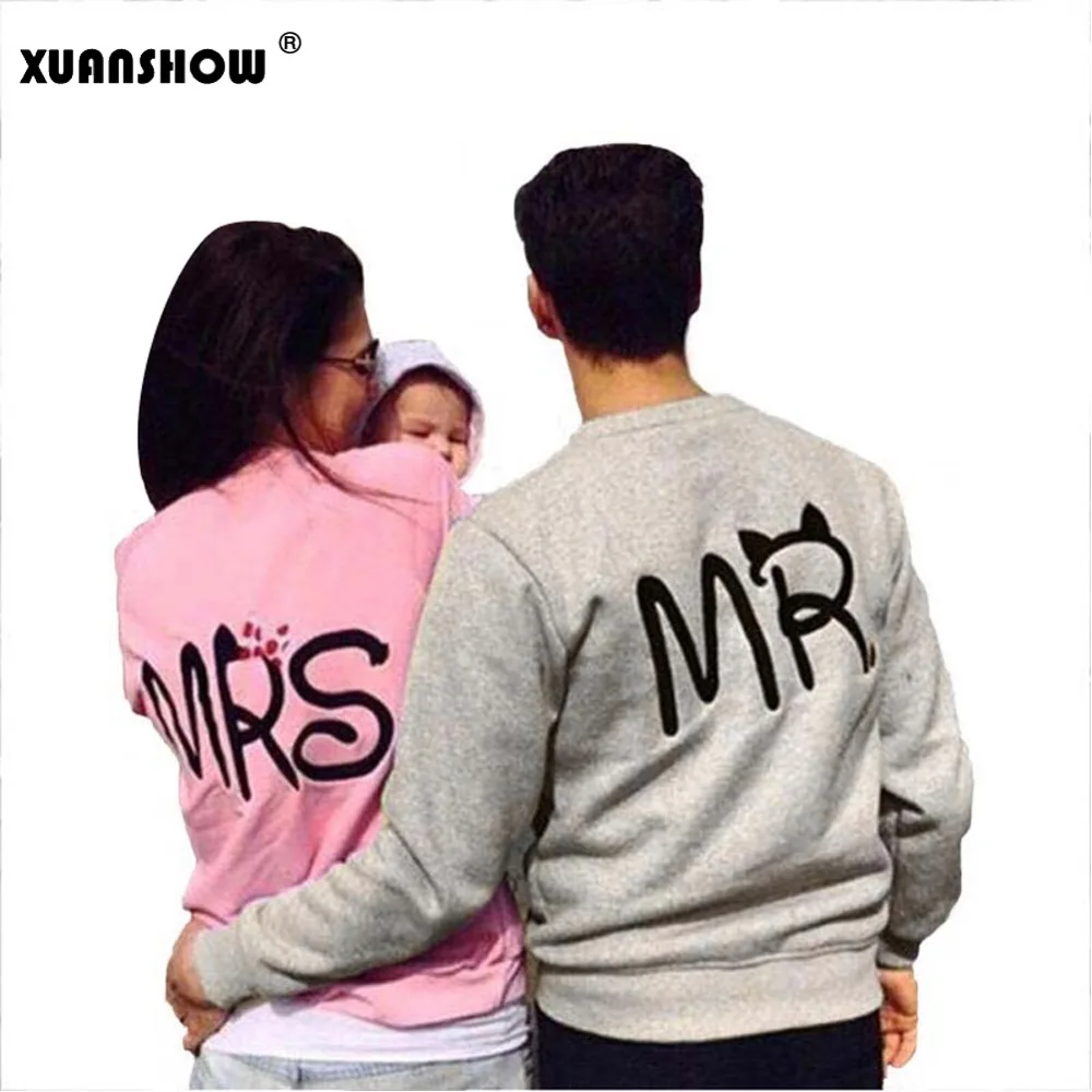 

XUANSHOW Autumn Winter Fashion MS and MR Letters Lovers Couple Long Sleeve Fleece Shirts Hoodie Sweatershirts Casual Tank Top