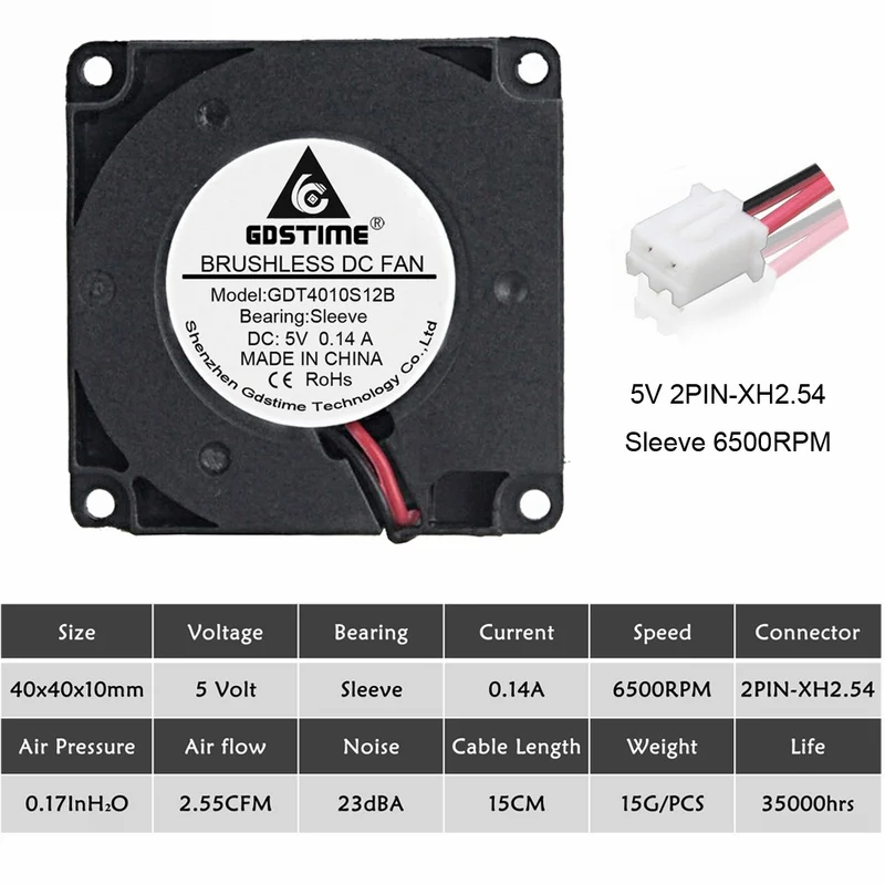 5V Sleeve 10 шт. Gdstime 3D-принтер вентилятор 40 мм 4 см 5 в 12 В 24 В турбо вентилятор бесщеточный 40 мм x 40 мм x 10 мм Принтер охлаждающие аксессуары 4010 вентилятор - Цвет лезвия: 5V Sleeve