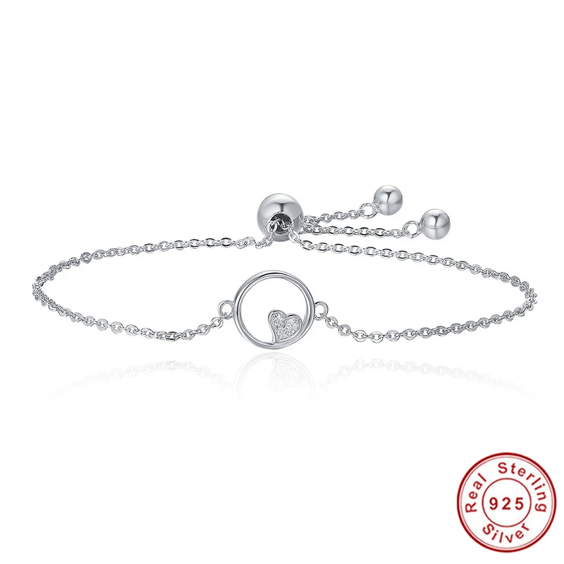Женские браслеты из настоящего стерлингового серебра 925 пробы с сердечком и