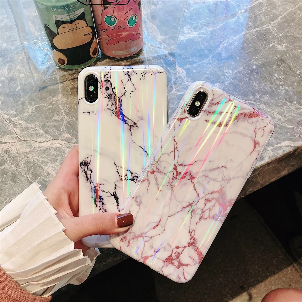 Лазерный чехол под мрамор для iPhone XS Max XR X Цветной силиконовый роскошный защитный