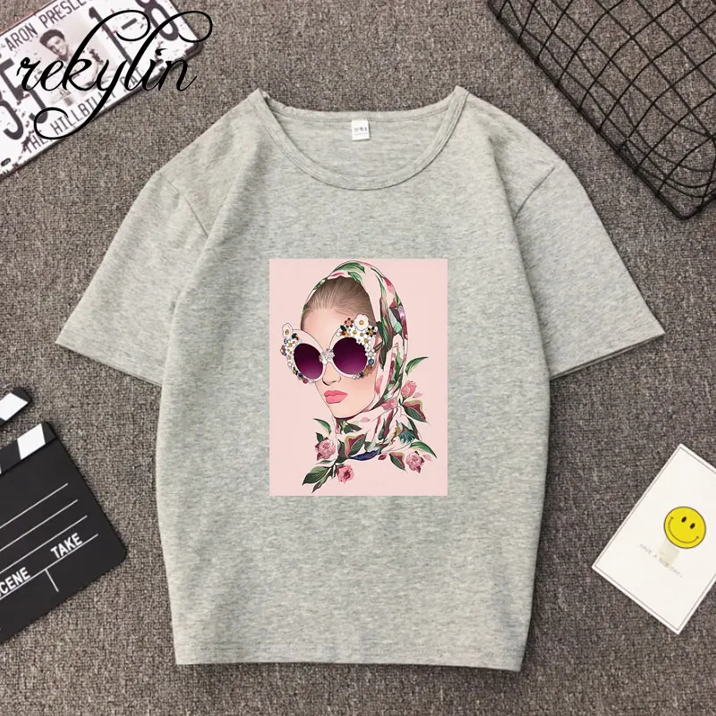 Ulzzang Эстетическая забавная футболка абстрактные цветы 100% хлопок с круглым