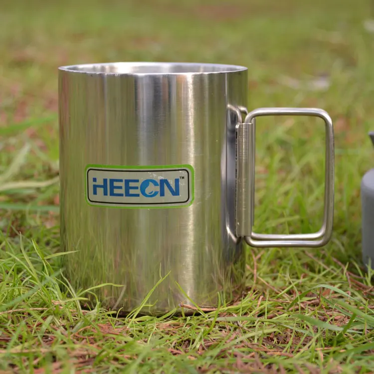 Складная двухслойная чашка Heecn из нержавеющей стали большая емкость 450 мл|handle
