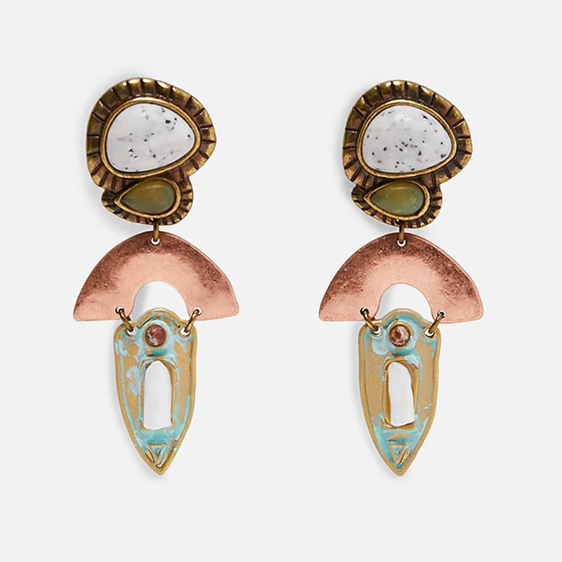 Dvacaman Boho ZA, женские серьги-капли с натуральным цветным камнем,, винтажные металлические массивные серьги с подвеской, вечерние этнические ювелирные изделия - Окраска металла: 1