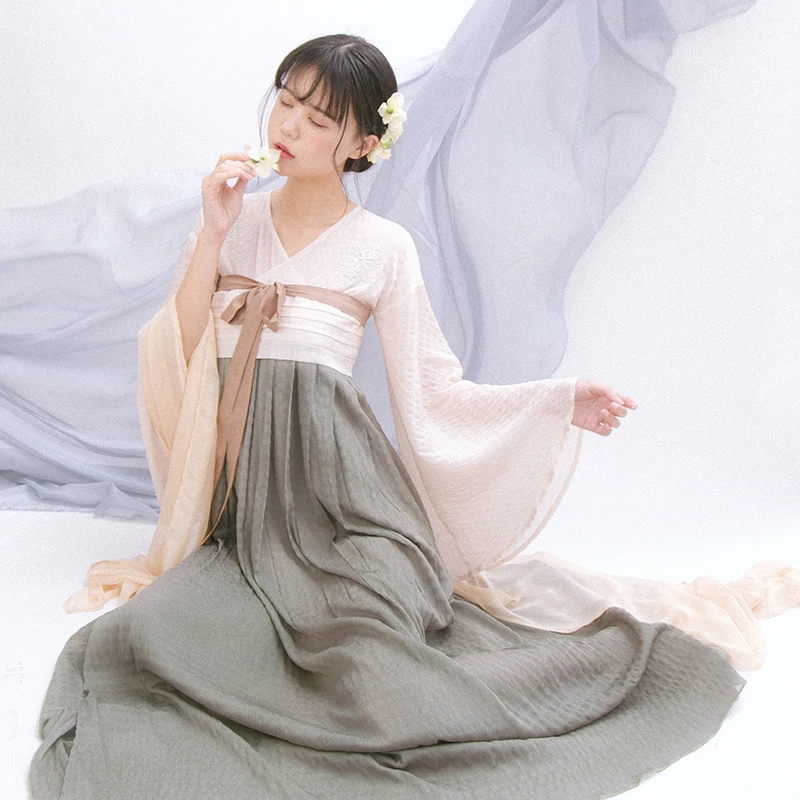 ZHU ZHI CI Элегантное китайское традиционное однотонное платье Hanfu с рукавами
