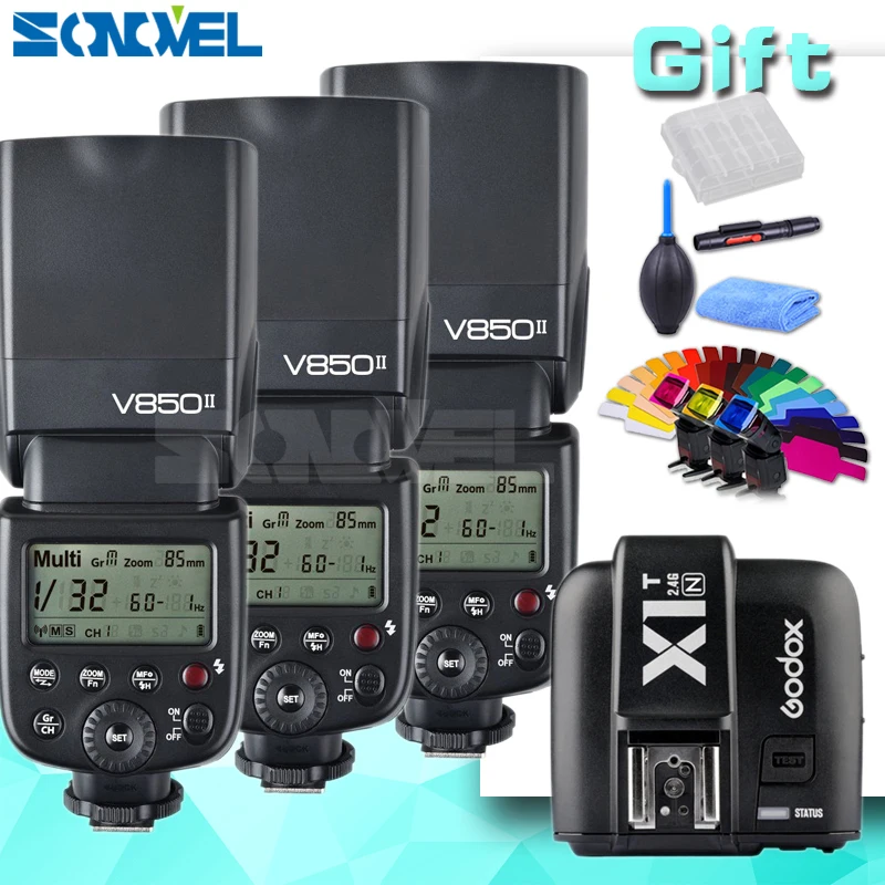 3xgodox V850II GN60 w/2000 mAh литий ионная батарея 2 4G беспроволочная X СИСТЕМА Speedlite вспышка +
