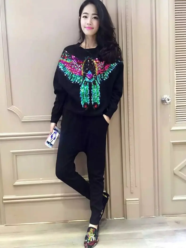 2 шт./лот вышивка орел с кружевной отделкой Аппликация ткань пайетками свитер